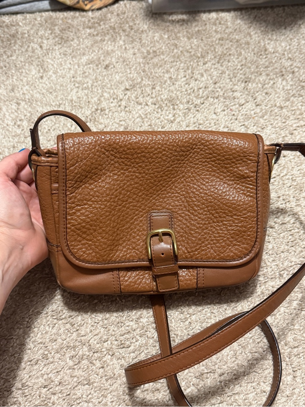 Coach Pebbled Leather Crossbody in Cognac